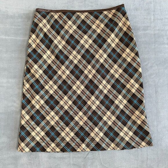 Academia Y2K Mixit Plaid Knee Length Skirt Sz 10 Brown - Picture 1 of 9